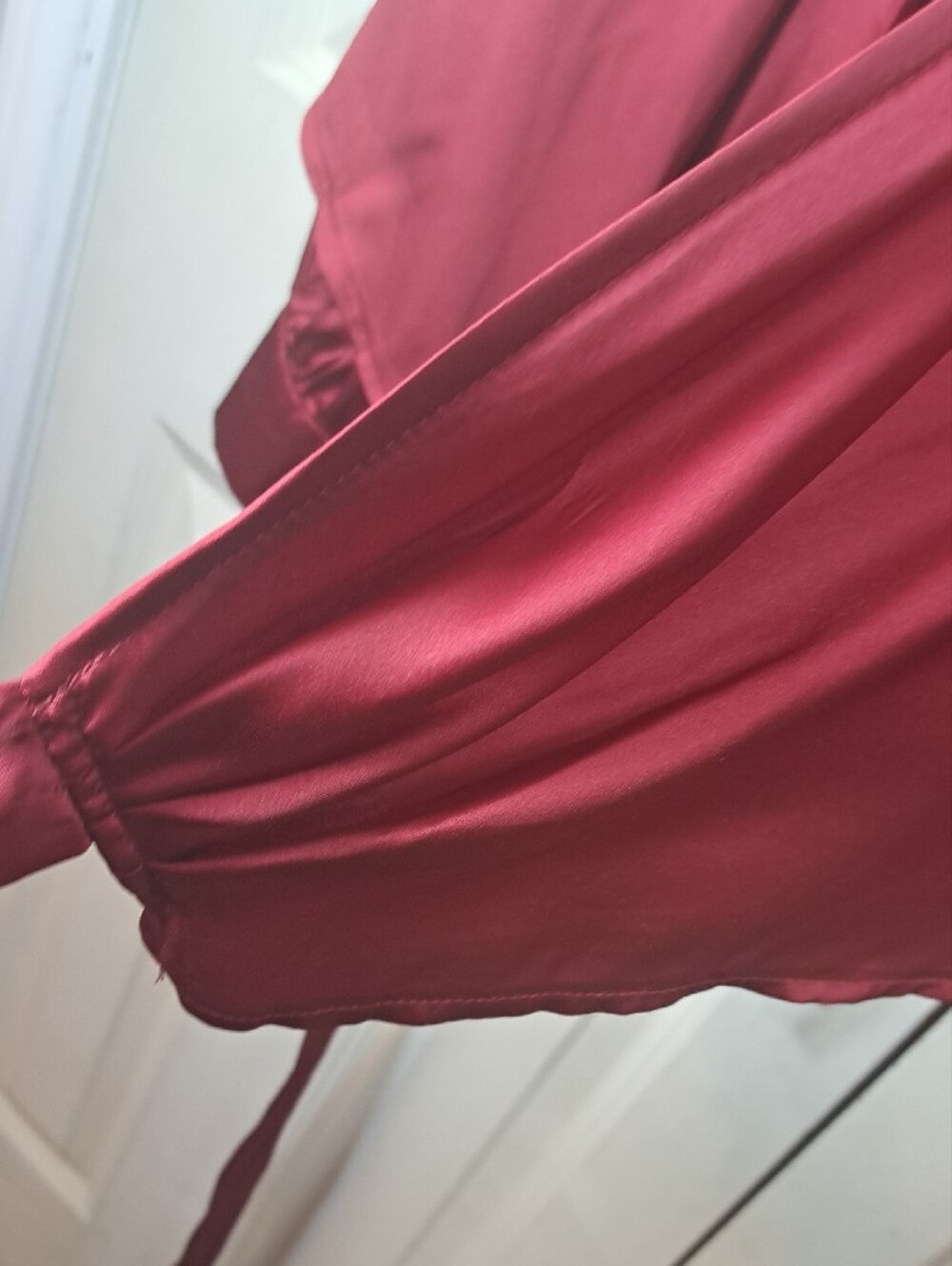 Satin Burgundy Open Front Tie-Front Blouse - Picture 3 of 10
